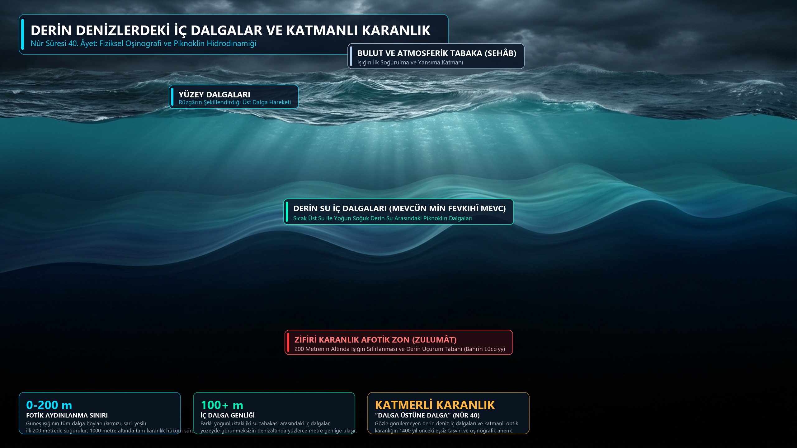 Derin Denizlerdeki İç Dalgalar ve Katmanlı Karanlık: Nûr Sûresi 40. Âyet, Fiziksel Oşinografi ve Piknoklin Hidrodinamiği