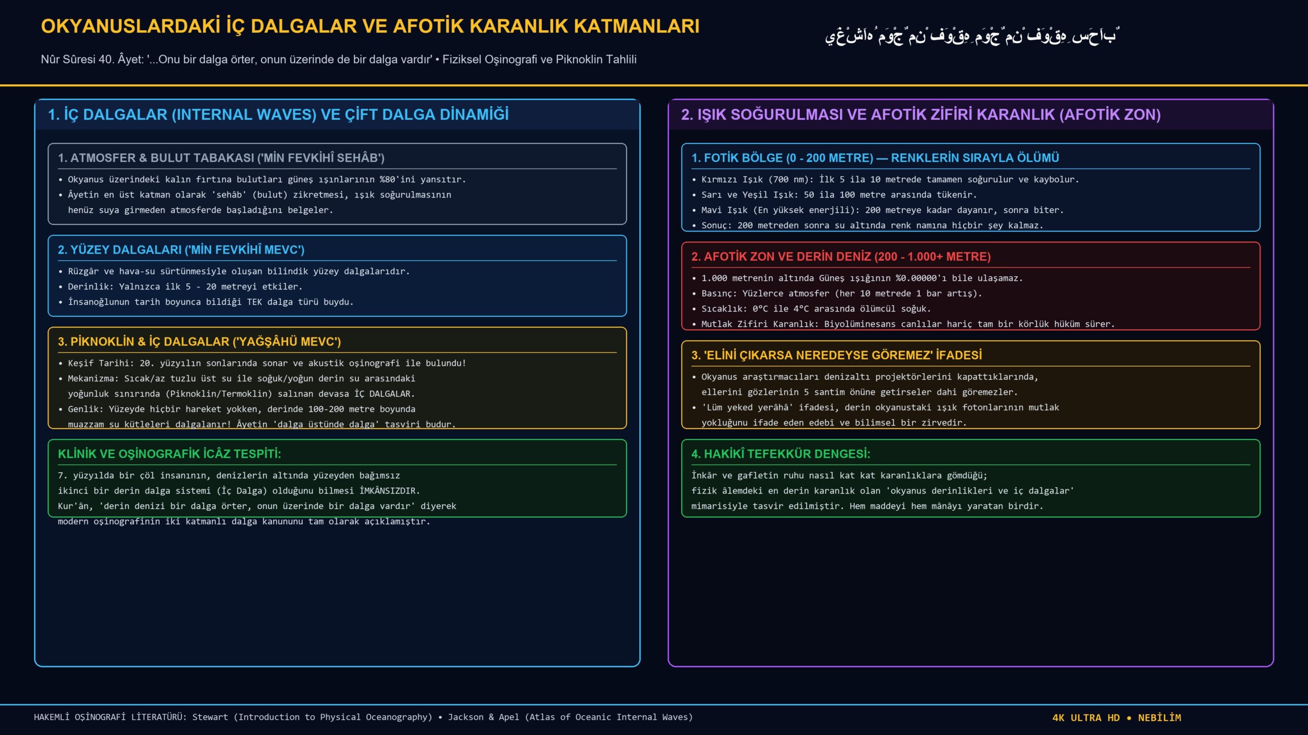 Okyanusların Derinliklerindeki İç Dalgalar ve Karanlık Katmanları: Nûr Sûresi 40. Âyet, Piknoklin Dinamiği ve Afotik Zon